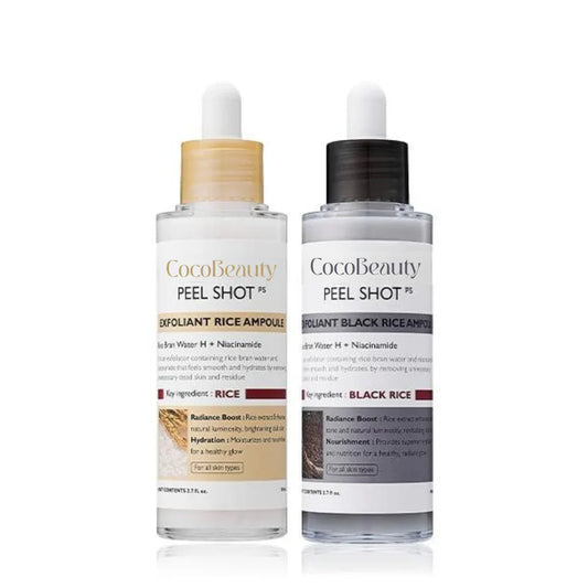 Dúo de ampollas de arroz CocoBeauty Peel Shot Glow